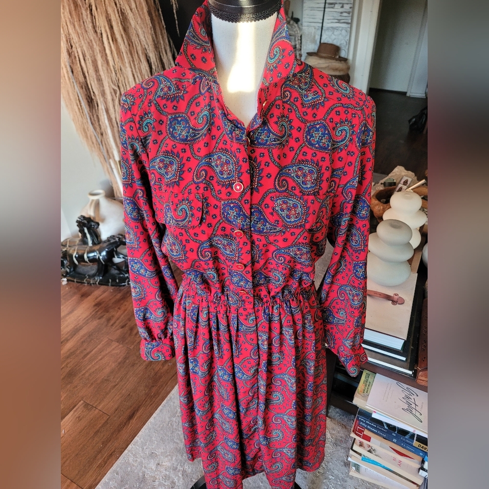 Paisley Red and Blue Vintage Dress